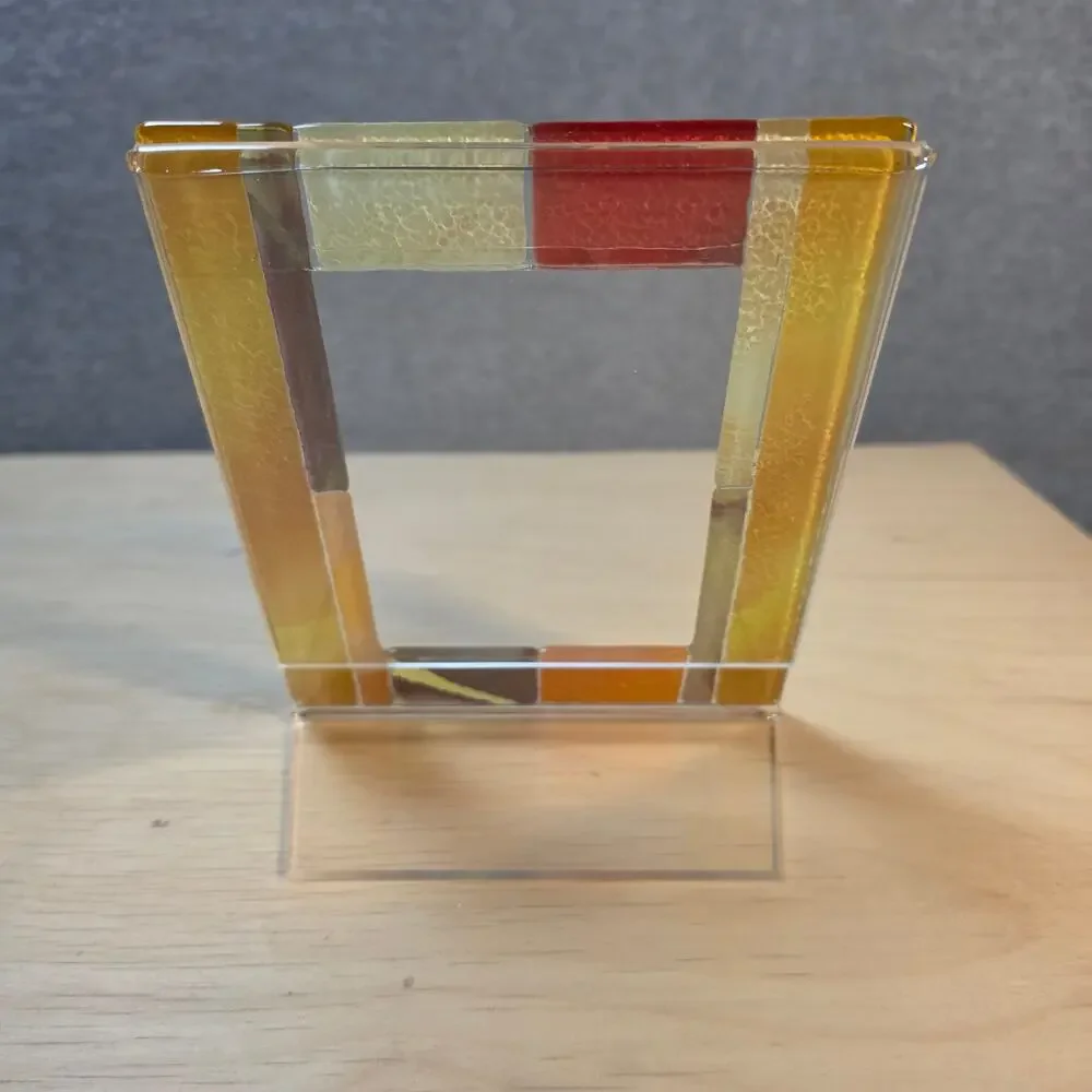 Handcrafted Stained Glass Mosaic Picture Frame Autumn Earth Tones Tabletop Art